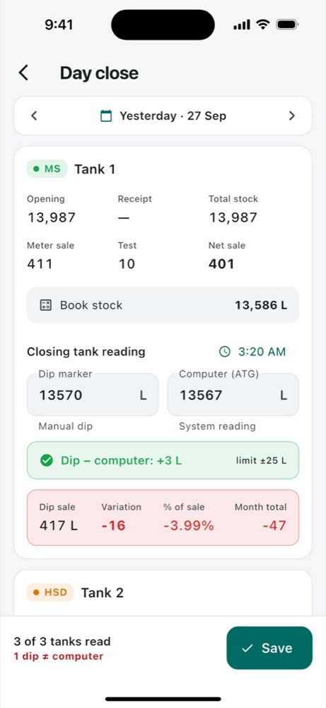 Day close: book stock, dip sale, variation apne aap
